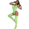 Vxuxlje Womens 3 Pieces Set Glossy Bodysuit High Cut Sleeveless Leotard Swimsuit with Stockings Fluorescent Green X-Large view 4
