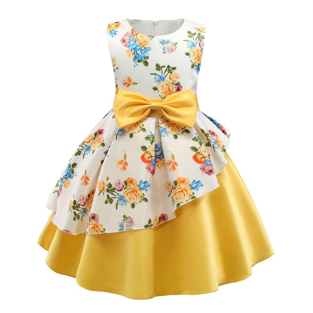 COMISARA Flower Girl Dress Little Kids Birthday Christmas Easter Prom Pageant Wedding Bridesmaid Party Performance Fancy Formal Princess Ball Gown Dresses Size 2T 3T Yellow 100