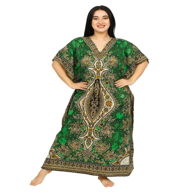 Women's Long Kaftan Dress Maxi Caftan Dress Gown Top Night (Green)