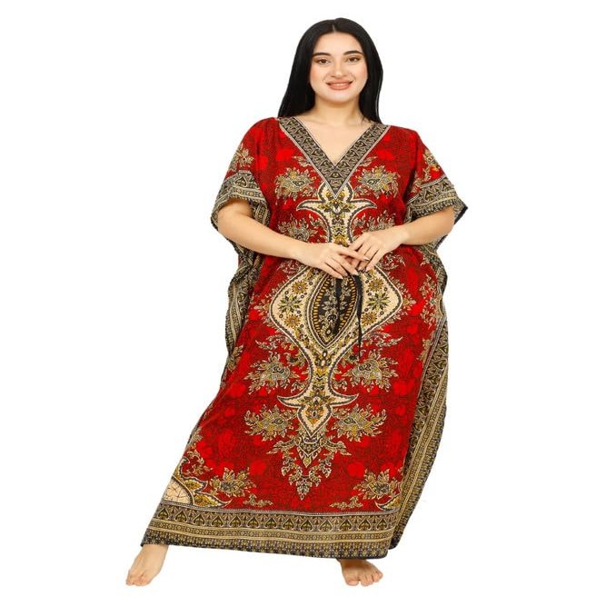 Women's Long Kaftan Abaya Maxi Caftan Dresses Gown Top Night Dress (Red)