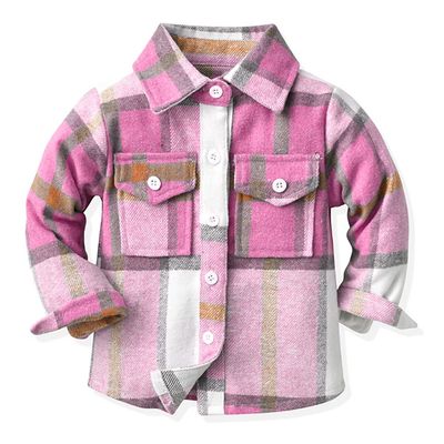 ODIZLI Toddler Button Down Shirt Flannel Plaid Shirts Long Sleeve Casual Loose Fit Girl Dress Shirt Fall Shirt Girls Flannel Jacket Boys Picture Day Shirt Camisas para Nias Rose Pink 8-9 Y