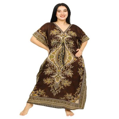 Women's Long Kaftan Dress Maxi Caftan Dress Gown Top Night (Brown)