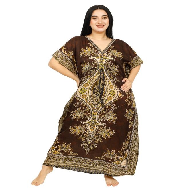 Women's Long Kaftan Dress Maxi Caftan Dress Gown Top Night (Brown)