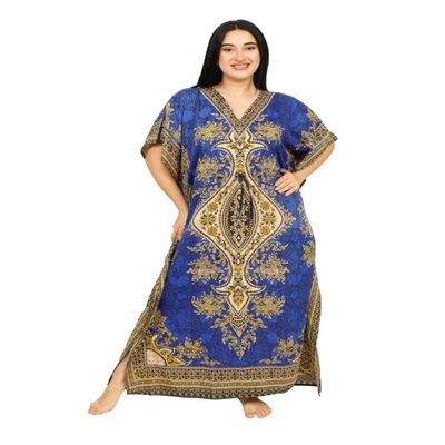 Women's Long Kaftan Dress Maxi Caftan Dress Gown Top Night Dress (Blue)