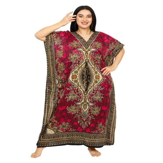 Women's Long Kaftan Dress Maxi Caftan Dress Gown Top Night Dress (Pink)