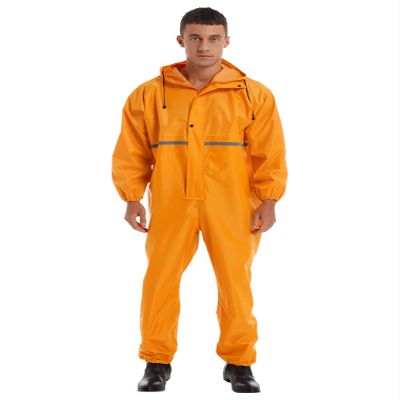 Hularka Men's One Piece Lightweight Rain Suit Waterproof Windproof Rainwear Reflective Strip Jumpsuit Yellow 4X-Large