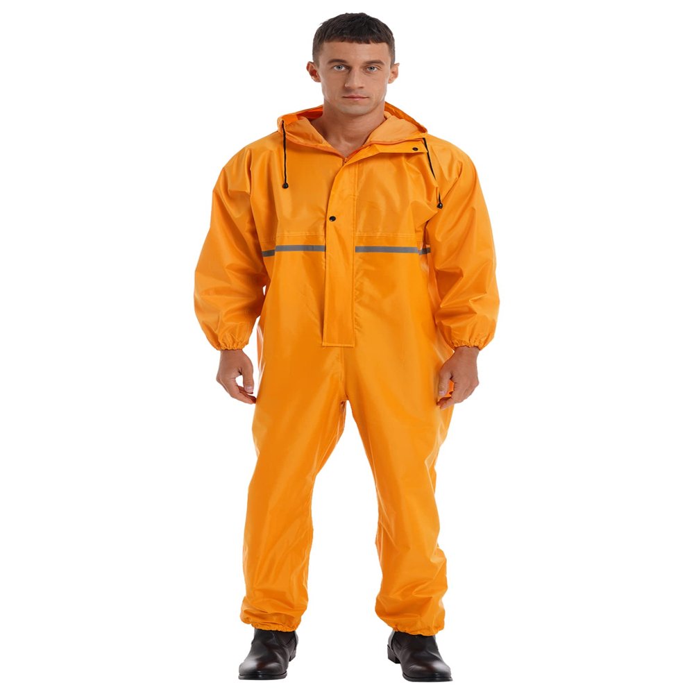 Hularka Men's One Piece Lightweight Rain Suit Waterproof Windproof Rainwear Reflective Strip Jumpsuit Yellow 4X-Large