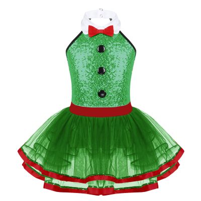 YOOJIA Kids Girls Halter Neck Sparkly Sequined Ballet Dance Leotard Tuxedo Costume Modern Dance Circus Tutu Dress Green 4