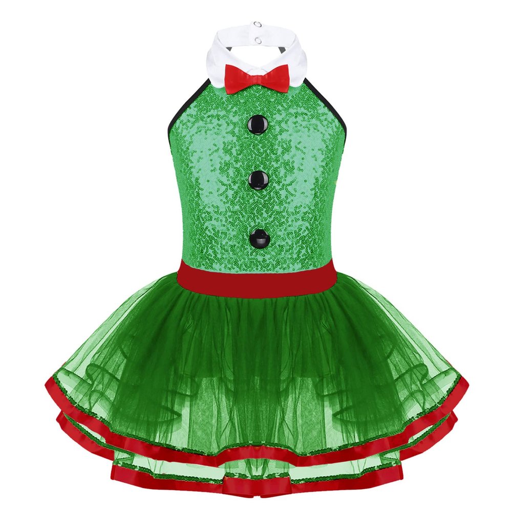 YOOJIA Kids Girls Halter Neck Sparkly Sequined Ballet Dance Leotard Tuxedo Costume Modern Dance Circus Tutu Dress Green 4
