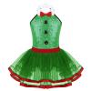 YOOJIA Kids Girls Halter Neck Sparkly Sequined Ballet Dance Leotard Tuxedo Costume Modern Dance Circus Tutu Dress Green 4 view 1