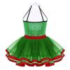 YOOJIA Kids Girls Halter Neck Sparkly Sequined Ballet Dance Leotard Tuxedo Costume Modern Dance Circus Tutu Dress Green 4 view 2