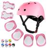 WayEee Kids Bike Helmet Set Skateboard Knee Pads, 7PCS Protective Gear Adjustable for Girls Boys 3-10 Age Elbow Pads Wrist Guards for Outdoor Sports Cycling Bike Roller Skating Scooter, Youth, Pink view 1