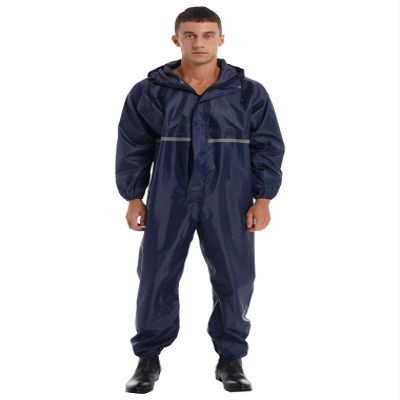 Hularka Men's One Piece Lightweight Rain Suit Waterproof Windproof Rainwear Reflective Strip Jumpsuit Navy Blue 4X-Large