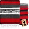 Oudain 4 Pcs Mexican Blankets Bulk Handwoven Mexican Yoga Blanket Towel Colorful Falsa Serape Woven Throw Blanket Boho Beach Blankets for Outdoor Camping Beach Picnic Travel Home(Red) view 1