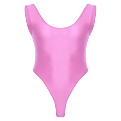 LiiYii Men's Oil Shiny Bodysuit Tank Vest Tops One Piece Shapewear High Elastic Tights Slim Leotard Pink X-Large