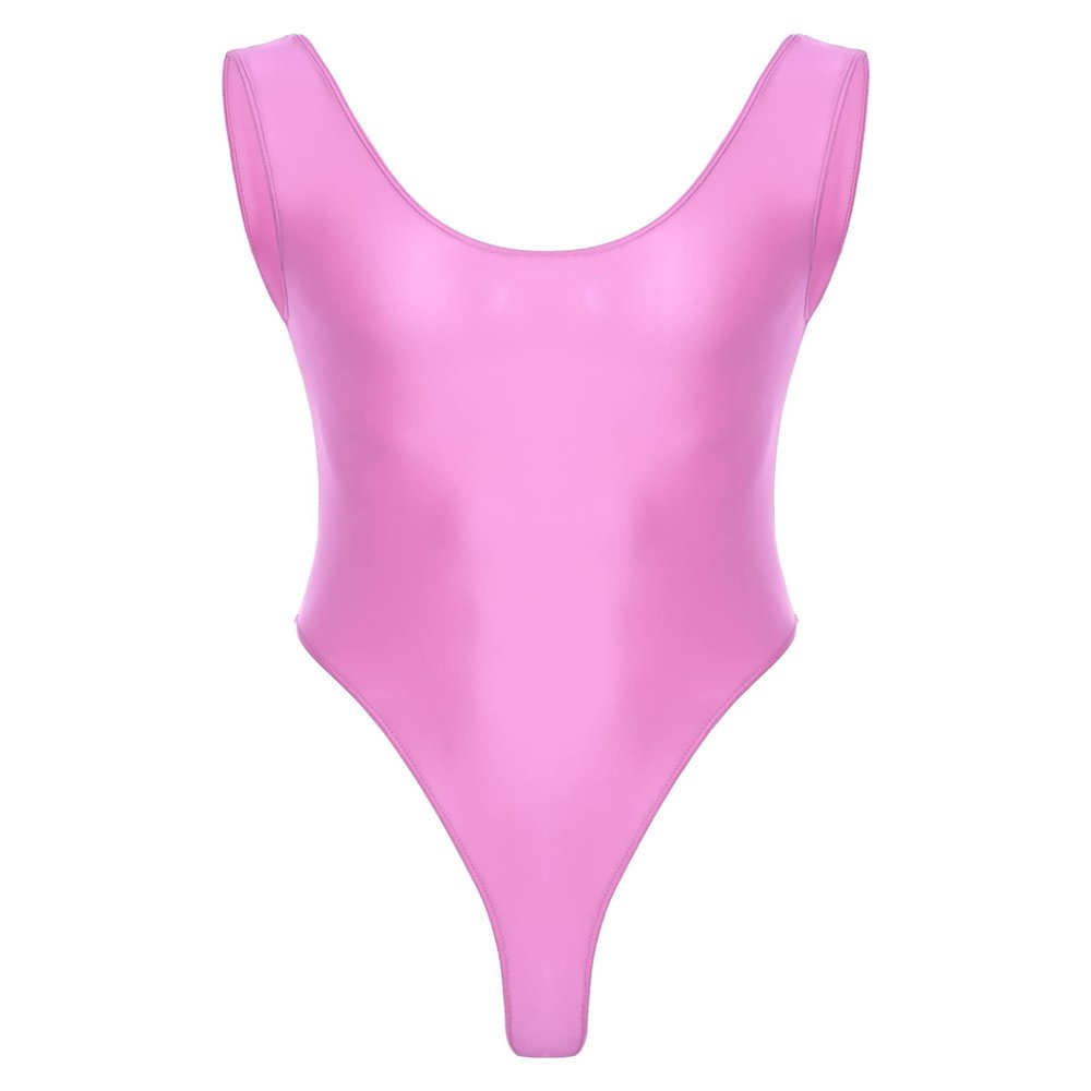 LiiYii Men's Oil Shiny Bodysuit Tank Vest Tops One Piece Shapewear High Elastic Tights Slim Leotard Pink X-Large