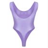 QinCiao Men's U Neck Bodysuits Tight Oil Glossy One Piece High Neck Tank Tops Shapewear Swimsuits Light Purple X-Large view 2
