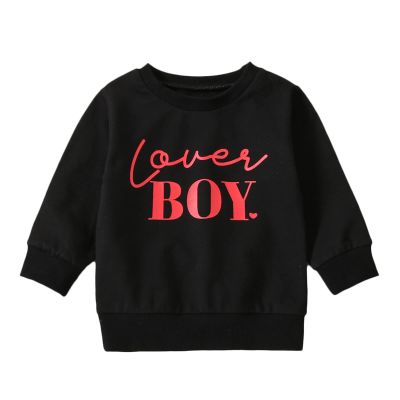 Kayotuas Toddler Valentines Day Shirt for Boys Girls Cute Letter Print Long Sleeve Top Crewneck Sweatshirt Fall Winter Clothes (Lover Boy Black,12-18 Months)