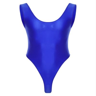 LiiYii Men's Oil Shiny Bodysuit Tank Vest Tops One Piece Shapewear High Elastic Tights Slim Leotard Blue X-Large