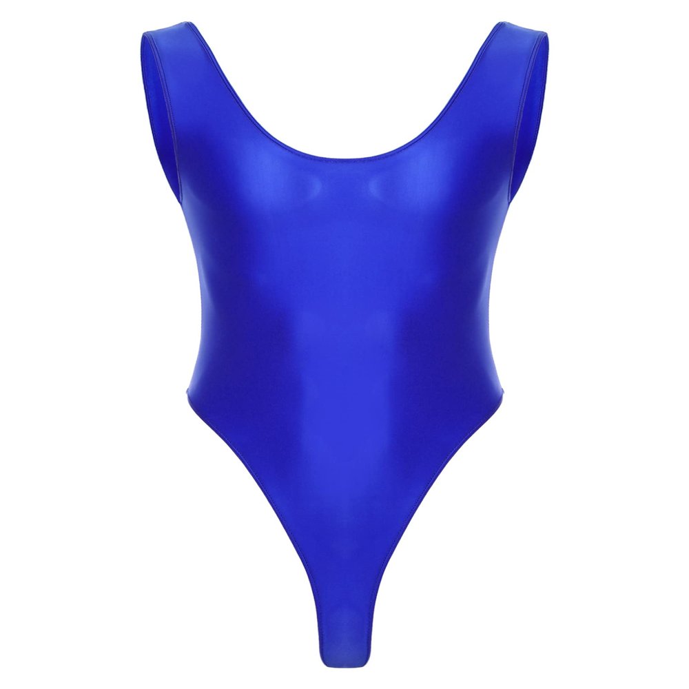LiiYii Men's Oil Shiny Bodysuit Tank Vest Tops One Piece Shapewear High Elastic Tights Slim Leotard Blue X-Large