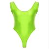QinCiao Men's U Neck Bodysuits Tight Oil Glossy One Piece High Neck Tank Tops Shapewear Swimsuits Fluorescent Green X-Large view 1
