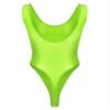 QinCiao Men's U Neck Bodysuits Tight Oil Glossy One Piece High Neck Tank Tops Shapewear Swimsuits Fluorescent Green X-Large view 2