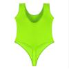QinCiao Men's U Neck Bodysuits Tight Oil Glossy One Piece High Neck Tank Tops Shapewear Swimsuits Fluorescent Green X-Large view 4