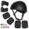 WayEee Kids Bike Helmet Set Skateboard Knee Pads, Helmet Pad Set Protective Gear Set, Adjustable for Girls Kids 3-10 Helmet Elbow Pads Wrist Guards for Sport Cycling Bike Roller Skating Scooter-Black view 1