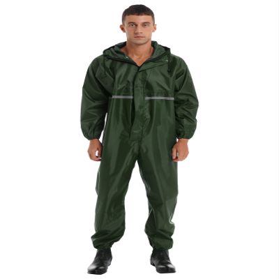 Hularka Men's One Piece Lightweight Rain Suit Waterproof Windproof Rainwear Reflective Strip Jumpsuit Dark Green 4X-Large