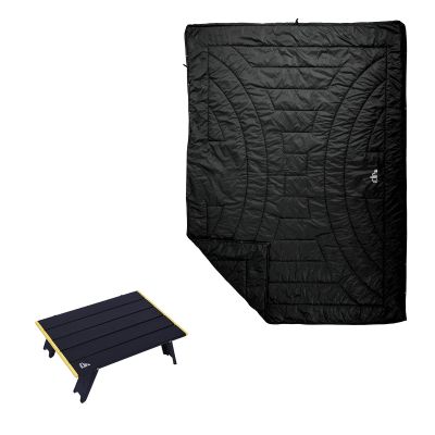 iClimb 1 3M Thinsulate Insulation Warm Camping Blanket and 1 Mini Folding Table Bundle, Ultralight Compact for Single Adult Outdoor Backpacking Camping Hiking Beach Concert