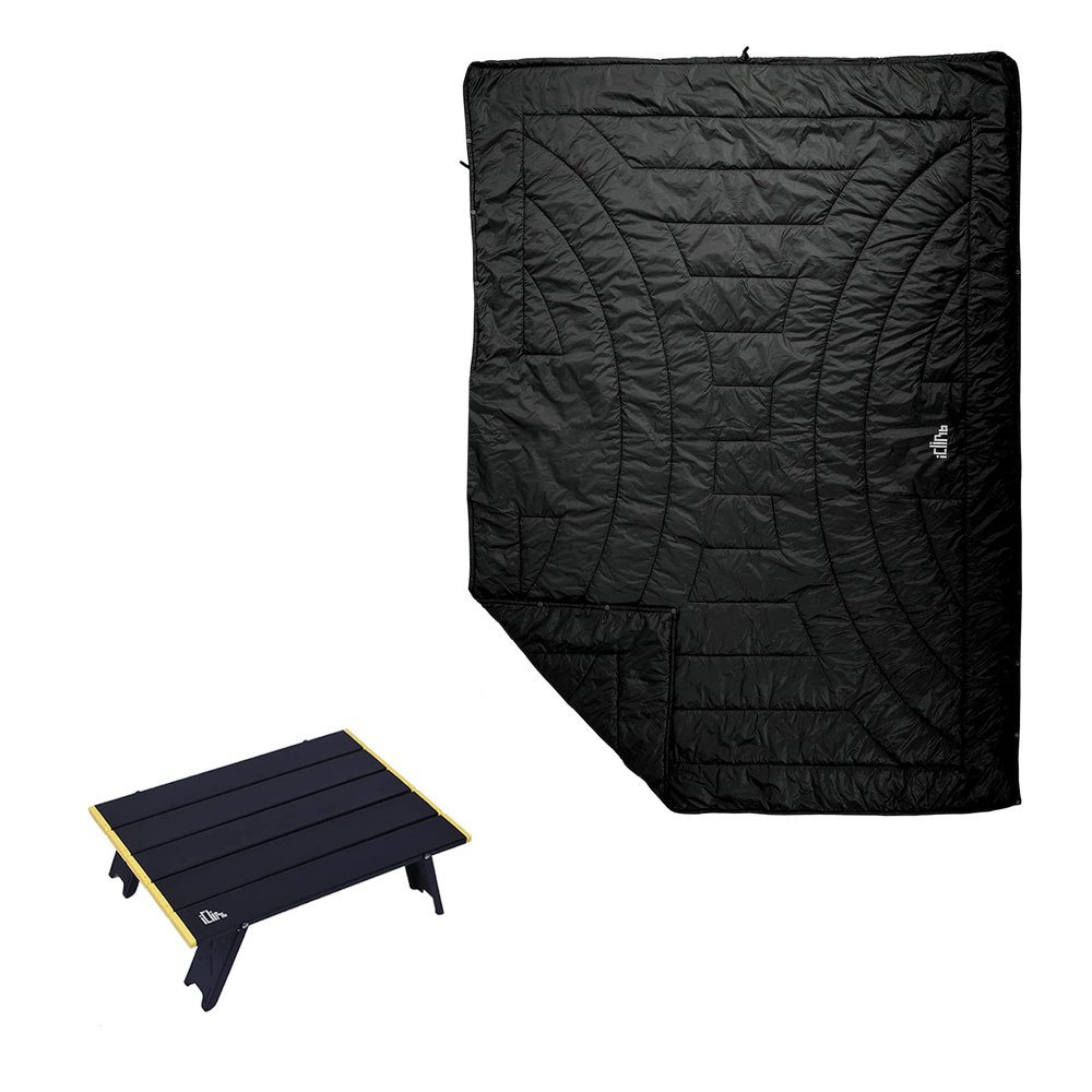iClimb 1 3M Thinsulate Insulation Warm Camping Blanket and 1 Mini Folding Table Bundle, Ultralight Compact for Single Adult Outdoor Backpacking Camping Hiking Beach Concert