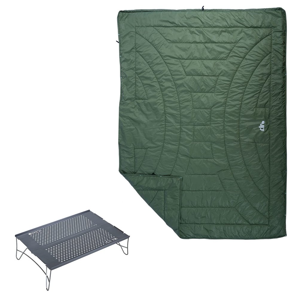 iClimb 1 3M Thinsulate Insulation Warm Camping Blanket and 1 Solo Mini Folding Table Bundle, Ultralight Compact for Solo Person Backpacking Beach Camping Concert