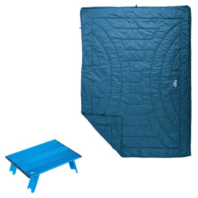 iClimb 1 3M Thinsulate Insulation Warm Camping Blanket and 1 Mini Folding Table Bundle, Ultralight Compact for Adults Outdoor Backpacking Camping Hiking Beach Concert