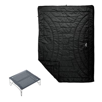iClimb 1 3M Thinsulate Insulation Warm Camping Blanket and 1 Solo Mini Folding Table Bundle, Ultralight Compact for Single Person Outdoor Backpacking Beach Camping Concert