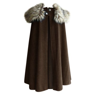 Cloak Coat for Men Winter Warm Gothic Wool Faux Fur Collar Long Cape Cloak Vintage Medieval Viking Fleece Jacket