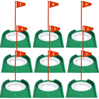 Sotiff 9 Pack Golf Putting Cup and Flag Plastic Golf Hole Training Aids Training Putters for Indoor Outdoor Men Women Office Backyard Garage Accessories(Red)