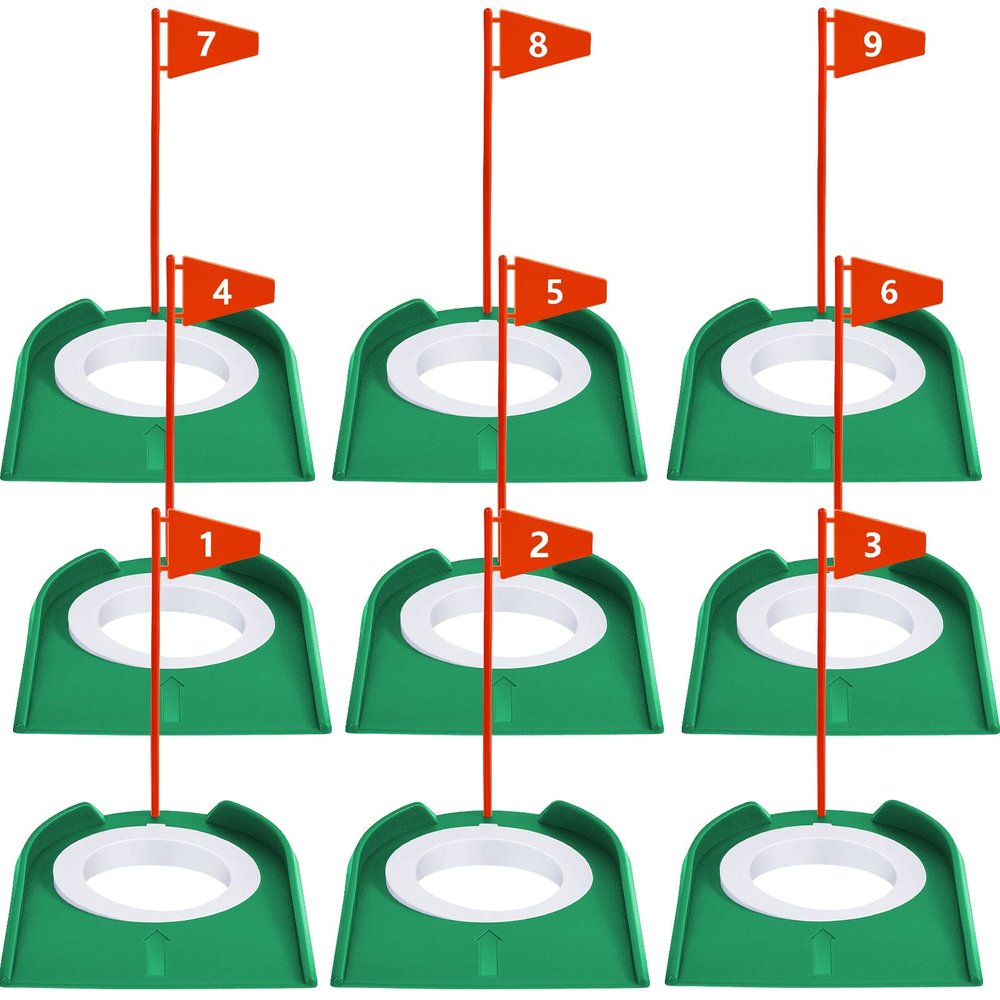 Sotiff 9 Pack Golf Putting Cup and Flag Plastic Golf Hole Training Aids Training Putters for Indoor Outdoor Men Women Office Backyard Garage Accessories(Red)