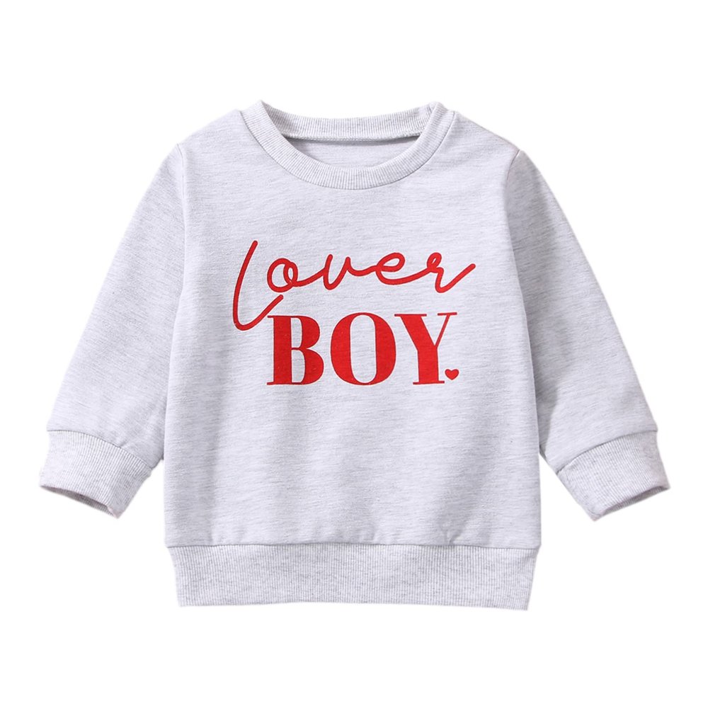 Kayotuas Toddler Valentines Day Shirt for Boys Girls Cute Letter Print Long Sleeve Top Crewneck Sweatshirt Fall Winter Clothes (Lover Boy Grey,6-12 Months)