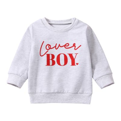 Kayotuas Toddler Valentines Day Shirt for Boys Girls Cute Letter Print Long Sleeve Top Crewneck Sweatshirt Fall Winter Clothes (Lover Boy Grey,12-18 Months)