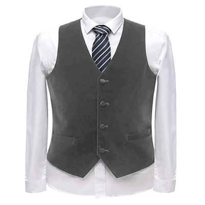Zeattall Men's Vest Velvet V-Neck Formal Suit Vests Groom Vest Slim Fit Wedding Waistcoat(Grey,3XL)