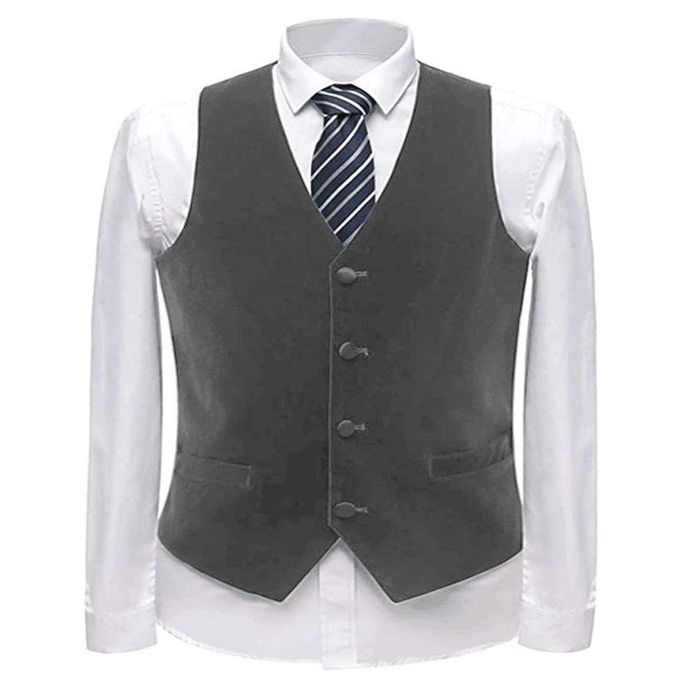 Zeattall Men's Vest Velvet V-Neck Formal Suit Vests Groom Vest Slim Fit Wedding Waistcoat(Grey,3XL)
