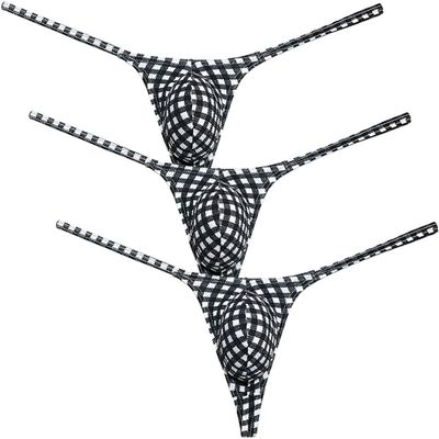 Men's Breathable String Thong Underwear Bubble Knitted Bikini Tangas Male Enhance Pouch Bottoms Jocksrtap 3-Pack(Plaid) M