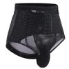 ABAFIP Men's Tummy Control Shapewear Underwear High Waist Body Shaper Slimming Girdle Waist Trainer Corset Lace Briefs Crossdress Lingerie Black Large(US Small) view 3