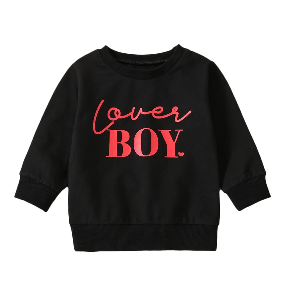 Kayotuas Toddler Valentines Day Shirt for Boys Girls Cute Letter Print Long Sleeve Top Crewneck Sweatshirt Fall Winter Clothes (Lover Boy Black,2-3T)