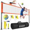 Patiassy Outdoor Portable Volleyball Net Set System for Backyard - Quick & Easy Setup Adjustable Height Steel Poles, PU Volleyball, Pump, Hammer and Carrying Bag (Orange) view 1