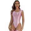 Zaldita Women's Solid Smooth Glossy Bodysuits Swimsuits Fitness Sportswear Oil Thong Bathing Suit Pink Medium view 3