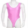 Hularka Men's Glossy Stretchy Bodysuit Swimwear Skinny Backless Sleeveless Vest Leotard Underwear Pink X-Large view 3
