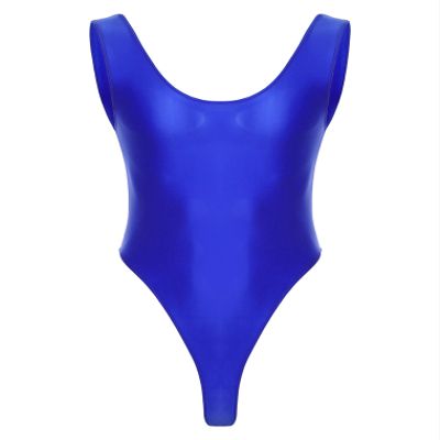 Hularka Men's Glossy Stretchy Bodysuit Swimwear Skinny Backless Sleeveless Vest Leotard Underwear Blue X-Large