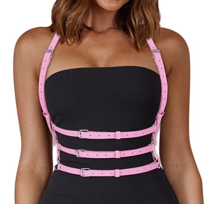 BODIY Women Fashion Leather Harness Belt Punk Waist Harness Belts Rave Body Accessories (Pink)