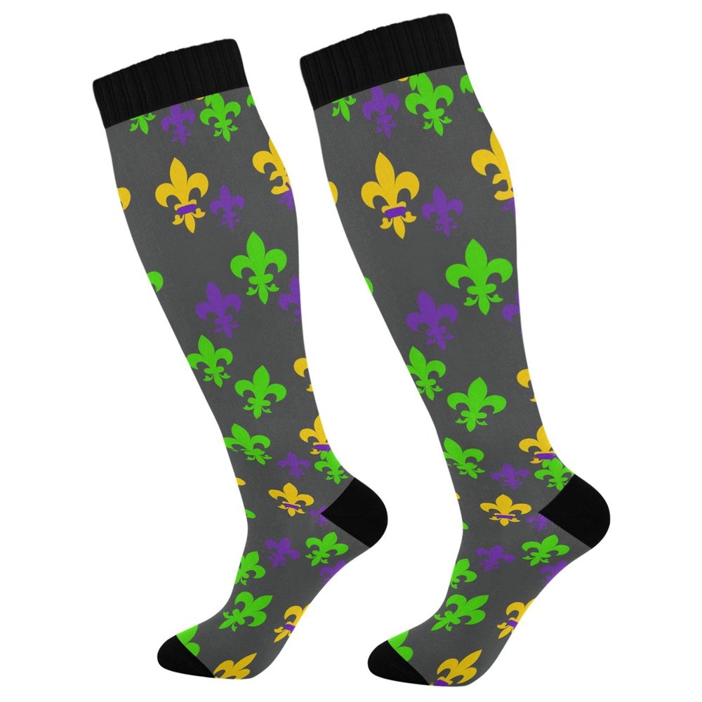 Wusikd Colorful Fleur De Lis Compression Socks for Women and Men Circulation Mardi Gras Long Socks for Athletic Running 1